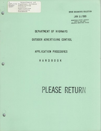 Cover for Department of Highways outdoor advertising control application procedures handbook