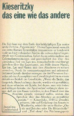 Cover for Das eine wie das andere