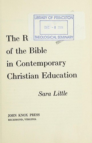 Cover for The role of the Bible in contemporary Christian education.