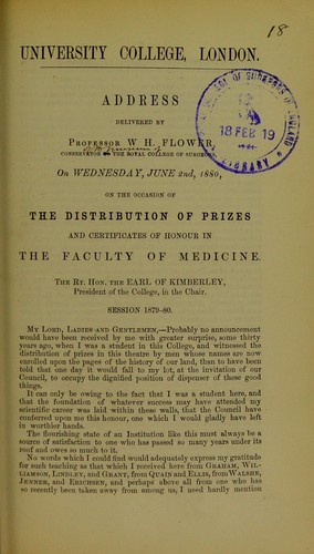Cover for Address delivered by W.H. Flower ... on Wednesday, June 2nd, 1880, on the occasion of the distribution of prizes and certificates of honour in the Faculty of Medicine
