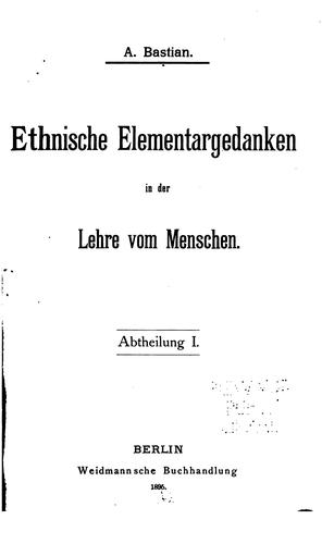 Cover for Ethnische Elementargedanken in der Lehre vom Menschen