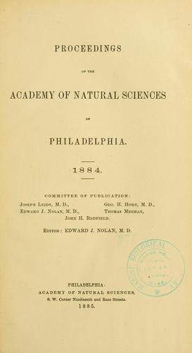 Cover for Proceedings of the Academy of Natural Sciences of Philadelphia, Volume 36