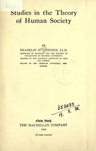 Cover for Studies in the theory of human society.