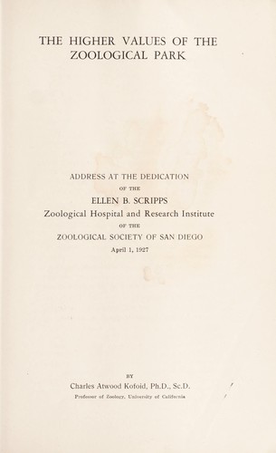 Cover for The higher values of the zoological park