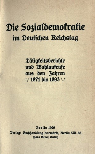 Cover for Die Sozialdemokratie im deutschen Reichstag