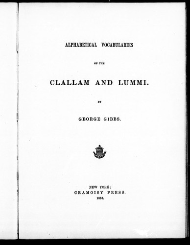 Cover for Alphabetical vocabularies of the Clallam and Lummi