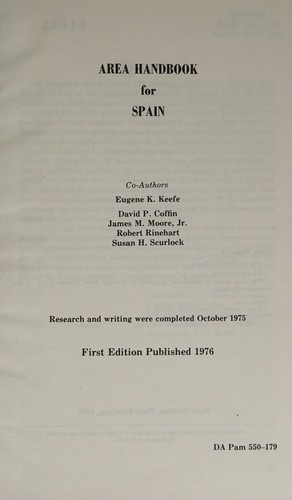 Cover for Area handbook for Spain