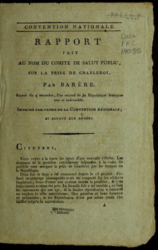 Cover for Rapport fait au nom du Comite  de salut public, sur la prise de Charleroi