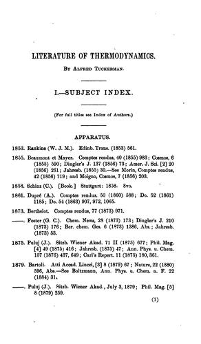 Cover for Index to the literature of thermodynamics