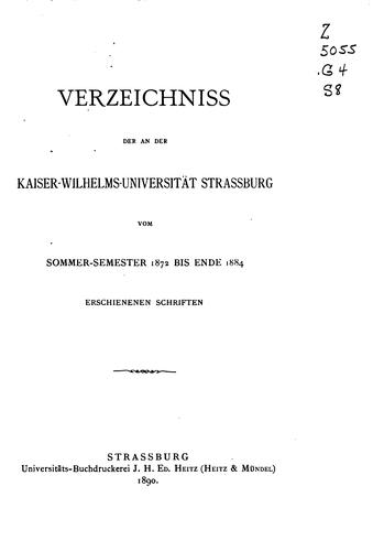 Cover for Verzeichniss der an der Kaiser-wilhelms-universität Strassburg vom Sommer ...