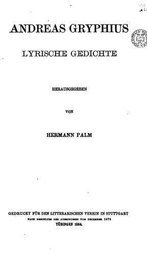Cover for Andreas Gryphius lyrische Gedichte