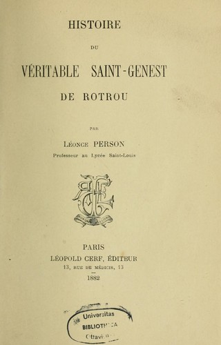 Cover for Histoire du véritable Saint-Genest du Rotrou