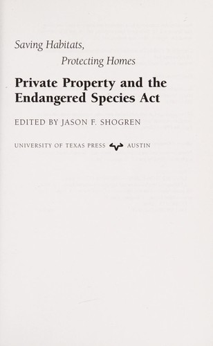 Cover for Private Property and the Endangered Species Act