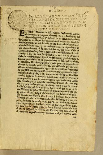 Cover for El Rey. Marques de Villa Garcia pariente mi virrey, governador, y capitan general de las provincias del Reyno del Peru, y presidente de mi Real Audiencia de la Ciudad de los Reyes ..