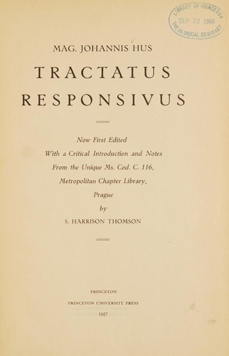 Cover for Mag. Johannis Hus Tractatus responsivus