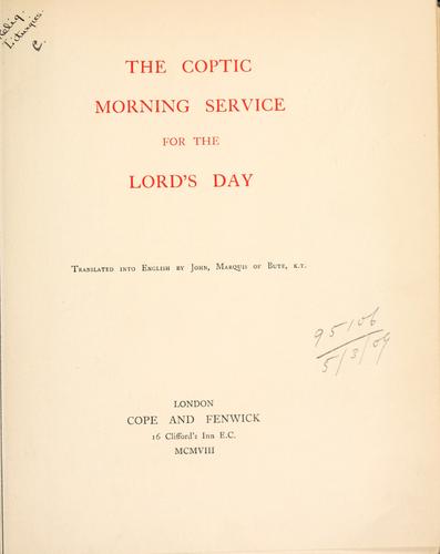 Cover for The Coptic morning service for the Lord's day