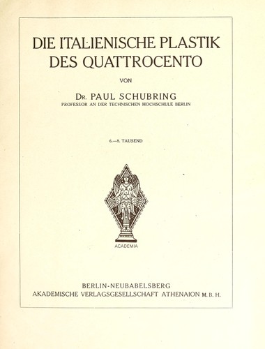 Cover for Die italienische Plastik des Quattrocento