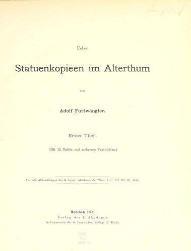 Cover for Ueber Statuenkopieen im Alterthum
