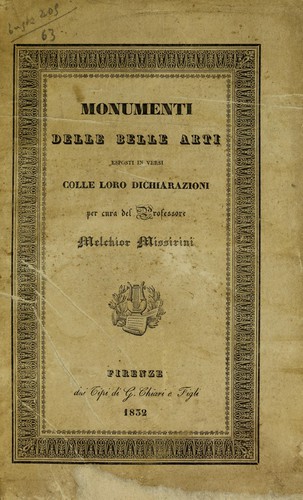 Cover for Monumenti delle belle arti esposti in versi colle loro dichiarazioni