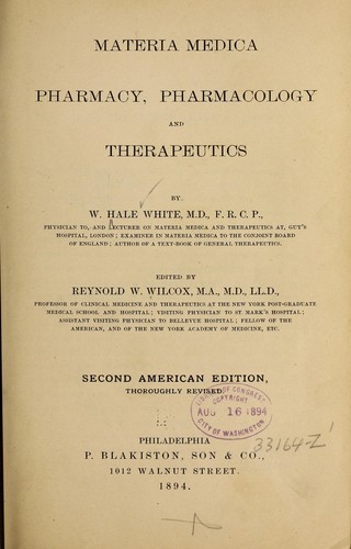 Cover for Materia medica, pharmacy, pharmacology and therapeutics