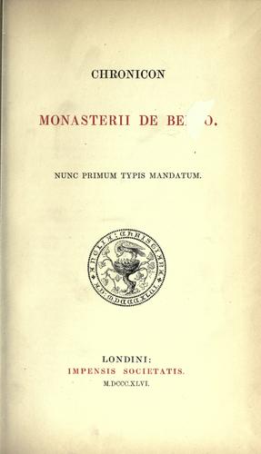Cover for Chronicon Monasterii de Bello.
