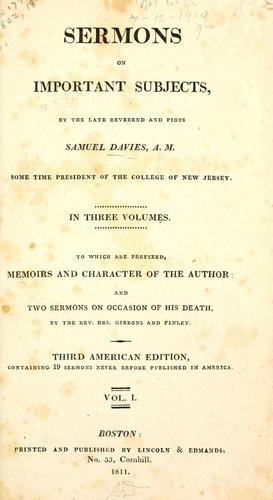 Cover for Sermons on important subjects ... To which are prefixed, memoirs and character of the author
