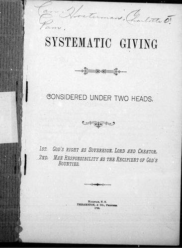 Cover for Systematic giving considered under two heads