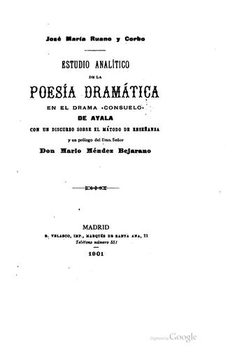 Cover for Estudio analítico de la poesía dramática en el drama "Consuelo" de Aya sobre el método de ensefianza...