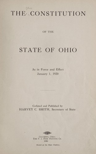 Cover for The constitution of the state of Ohio as in force and effect January 1, 1920.