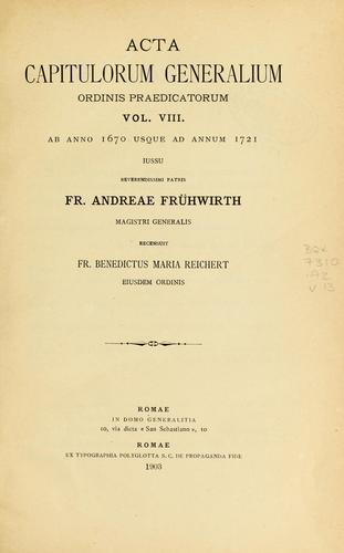 Cover for Acta capitulorum generalium Ordinis Praedicatorum