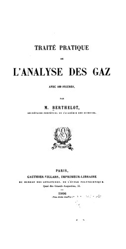 Cover for Traité pratique de l'analyse des gaz