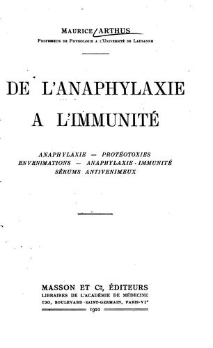 Cover for De l'anaphylaxie à l'immunité