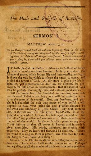 Cover for The mode and subjects of baptism examined in seven sermons