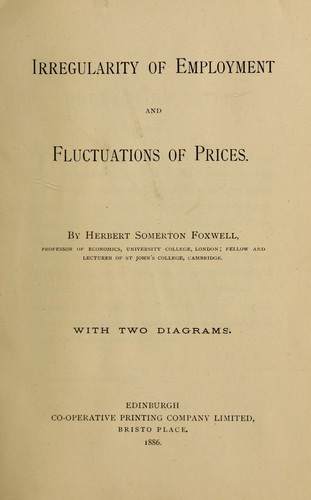 Cover for Irregularity of employment and fluctuations of prices