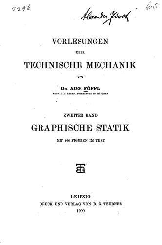 Cover for Vorlesungen über technische Mechanik: in sechs Bänden