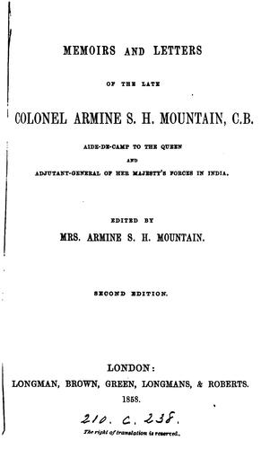 Cover for Memoirs and letters, ed. by mrs. A.S.H. Mountain