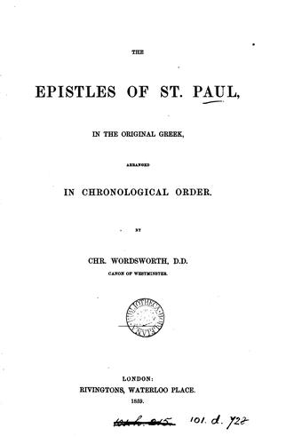 Cover for The Epistles of St. Paul in the Original Greek: Arranged in Chronological Order