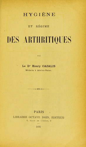 Cover for Hygiène et régime des arthritiques