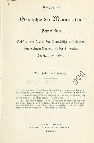 Cover for Kurzgefasste Geschichte der Mennoniten-Gemeinden