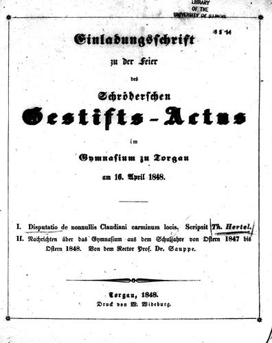 Cover for Disputatio de nonnullis Claudiani carminum locis