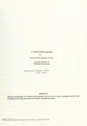 Cover for A parallel median algorithm.