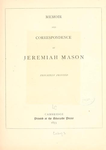 Cover for Memoir and correspondence of Jeremiah Mason.