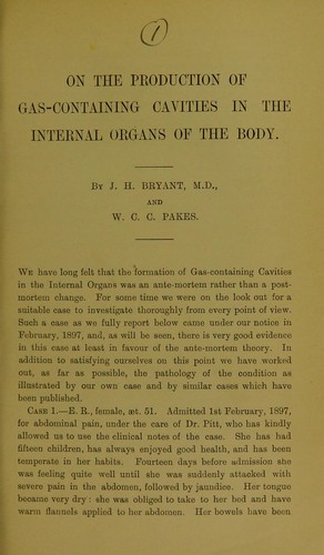 Cover for On the production of gas-containing cavities in the internal organs of the body