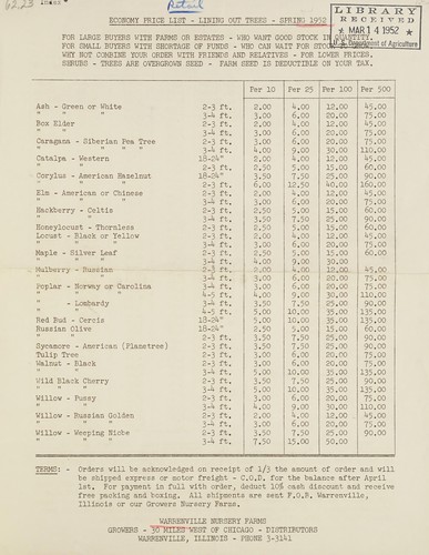 Cover for Economy price list, lining out trees, spring 1952