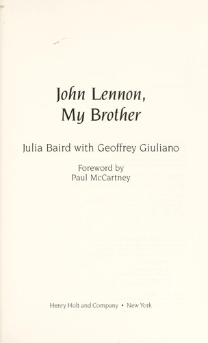 Cover for John Lennon, my brother