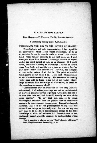 Cover for Finite personality