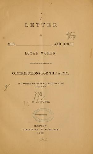 Cover for letter to Mrs.-------- and other loyal women, touching the matter of contributions for the army, and other matters connected with the war.