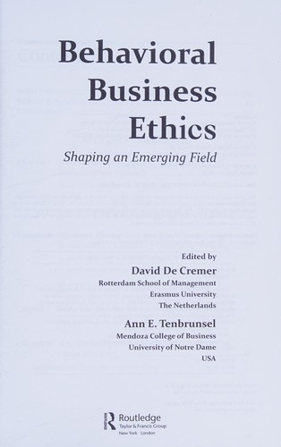 Cover for Behavioral business ethics