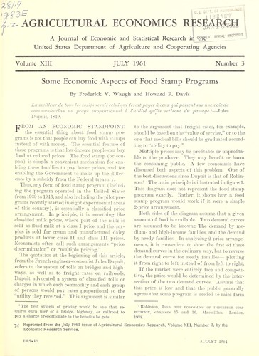 Cover for Some economic aspects of food stamp programs