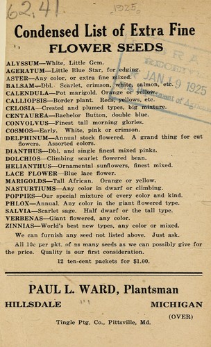 Cover for Condensed list of extra fine flower seeds